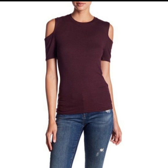 Joe's Melot - Burgandy Cold Shoulder Rib Knit Tees - Picture 3 of 4